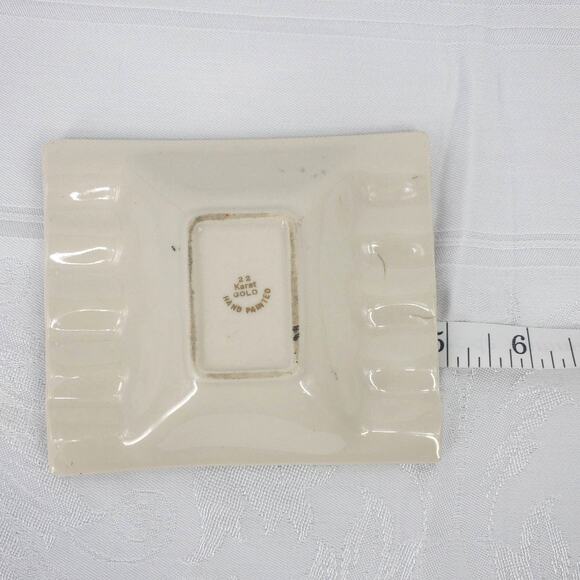 Vintage MCM Ashtray 22 KT Gold White Hand Painted 5" X 4" - Picture 11 of 12